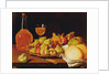 Still Life with a plate of figs and pomegranates, bread and wine by Luis Egidio Menendez or Melendez