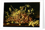 Still Life with a plate of grapes by Luis Egidio Menendez or Melendez