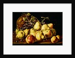 Still Life with quinces, peaches, grapes and pumpkin by Luis Egidio Menendez or Melendez