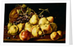 Still Life with quinces, peaches, grapes and pumpkin by Luis Egidio Menendez or Melendez
