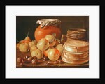 Still Life with apples, nuts, pears, and boxes of sweets by Luis Egidio Menendez or Melendez