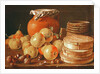 Still Life with apples, nuts, pears, and boxes of sweets by Luis Egidio Menendez or Melendez