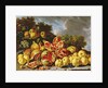 Still Life with pomegranates, apples, cherries and grapes by Luis Egidio Menendez or Melendez