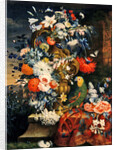 Bouquet of flowers and a parrot by Jean Picart