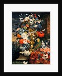 Bouquet of flowers and a parrot by Jean Picart