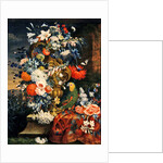 Bouquet of flowers and a parrot by Jean Picart