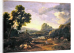 Landscape with hunter and dogs by Gaspard Poussin Dughet