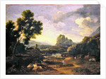 Landscape with hunter and dogs by Gaspard Poussin Dughet