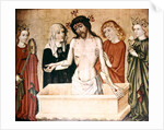 Christ at the sepulchre, supported by his Mother and Saint John by German School