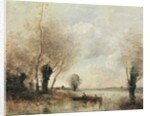 Fishermen moored at a bank by Jean Baptiste Camille Corot