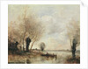 Fishermen moored at a bank by Jean Baptiste Camille Corot