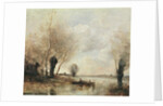 Fishermen moored at a bank by Jean Baptiste Camille Corot
