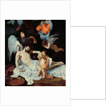 Christ at the foot of the cross, mourned by the Virgin and angels by Bertholet Flemalle