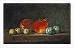 Peaches, Pears and Plums on a table by Jean-Baptiste Simeon Chardin