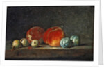 Peaches, Pears and Plums on a table by Jean-Baptiste Simeon Chardin