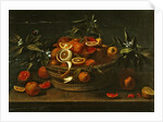 Still life with lemon, orange and pomegranate by French School
