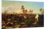 Battle with palm trees and tents by Jean Charles Langlois