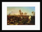 Battle with palm trees and tents by Jean Charles Langlois