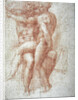 Nude female seated on the knees of a seated male nude: Adam and Eve by Michelangelo Buonarroti