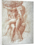 Nude female seated on the knees of a seated male nude: Adam and Eve by Michelangelo Buonarroti