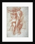Nude female seated on the knees of a seated male nude: Adam and Eve by Michelangelo Buonarroti