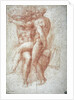 Nude female seated on the knees of a seated male nude: Adam and Eve by Michelangelo Buonarroti