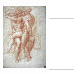 Nude female seated on the knees of a seated male nude: Adam and Eve by Michelangelo Buonarroti