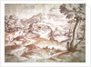 Wooded landscape with village and church by Titian (c.1488-1576)