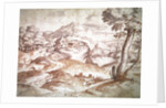 Wooded landscape with village and church by Titian (c.1488-1576)