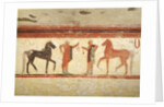 Horses and horsemen holding the reins by Etruscan