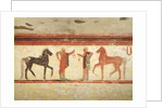 Horses and horsemen holding the reins by Etruscan