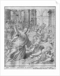 Life of Christ, Jesus chasing the merchants from the Temple, preparatory study of tapestry cartoon for the Church Saint-Merri in Paris, c.1585-90 by Henri Lerambert