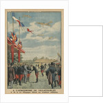 At Villacoublay aerodrome, H. M. Alfonso XIII, King of Spain congratulating the air force aviators by French School