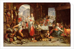Kitchen Scene with the Parable of the Feast by Joachim Wtewael or Utewael or Wyewael