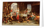 Kitchen Scene with the Parable of the Feast by Joachim Wtewael or Utewael or Wyewael