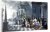 Characters making music in front of a palace, 1672 by Hieronymus Janssens