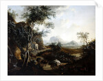 Landscape with a convoy of horses and carts by Frederick de Moucheron