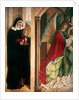 The Annunciation with St. Clare of Assisi, left panel of the retable when closed, 1480 by Master of the Carnation