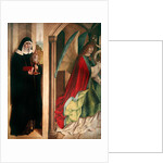 The Annunciation with St. Clare of Assisi, left panel of the retable when closed, 1480 by Master of the Carnation