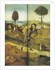 The Haywain, with panels closed showing Everyman walking the Path of Life by Hieronymus Bosch