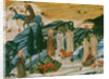 Saint Gerasimus in the Thebaid desert with the lion he tamed by removing a thorn from its paw, c.1440 by School Tuscan