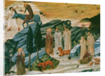Saint Gerasimus in the Thebaid desert with the lion he tamed by removing a thorn from its paw, c.1440 by School Tuscan