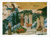 Saint Gerasimus in the Thebaid desert with the lion he tamed by removing a thorn from its paw, c.1440 by School Tuscan