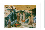 Saint Gerasimus in the Thebaid desert with the lion he tamed by removing a thorn from its paw, c.1440 by School Tuscan