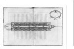 uilding, equipping and launching of a galley, view from above of a galle by French School
