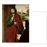 Anne of France Lady of Beaujeu, Duchess of Bourbon, presented by St. John the Evangelist, right hand wing of a triptych, c.1492-93 by Master of Moulins