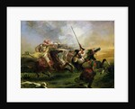 Moroccan horsemen in military action, 1832 by Ferdinand Victor Eugene Delacroix