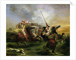 Moroccan horsemen in military action, 1832 by Ferdinand Victor Eugene Delacroix