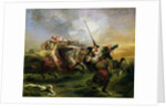 Moroccan horsemen in military action, 1832 by Ferdinand Victor Eugene Delacroix