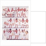 Scene of butchers and servants bringing offerings by Egyptian 18th Dynasty